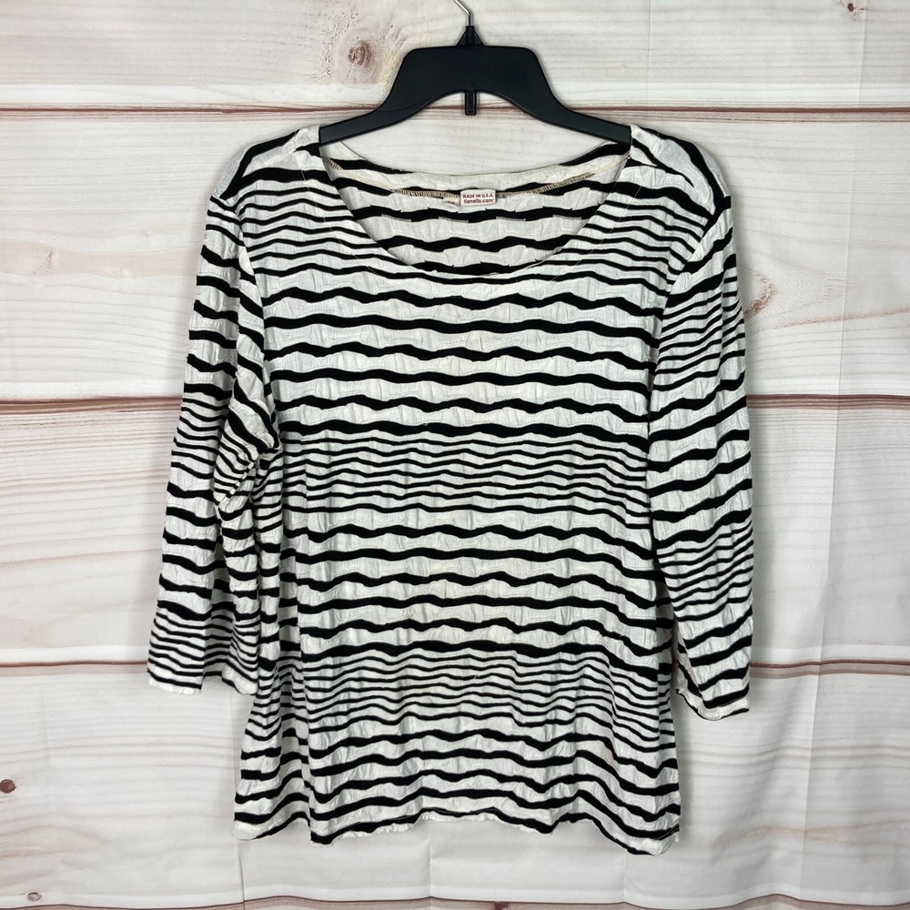 Tianello Top Womens XL White Black Stripe Ballet Tee Scoop Neck Textured Knit